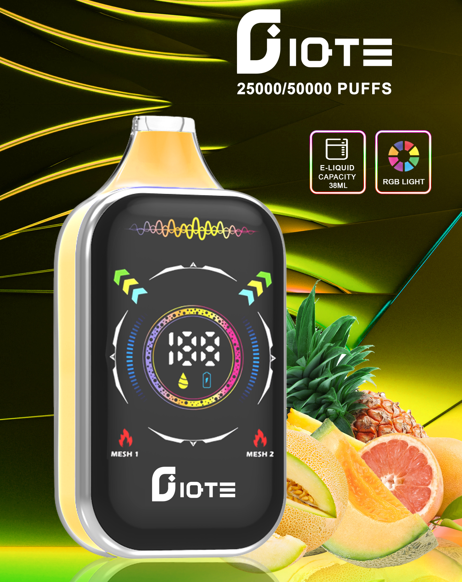 vapeableeu.com IQTE Hyper Vape 50K(50000) Puffs Smart Full-Screen Display 2% or 5% nicotine 50mL of e-liquid 850mAh rechargeable battery Type-C Quick Charging Disposable Vape