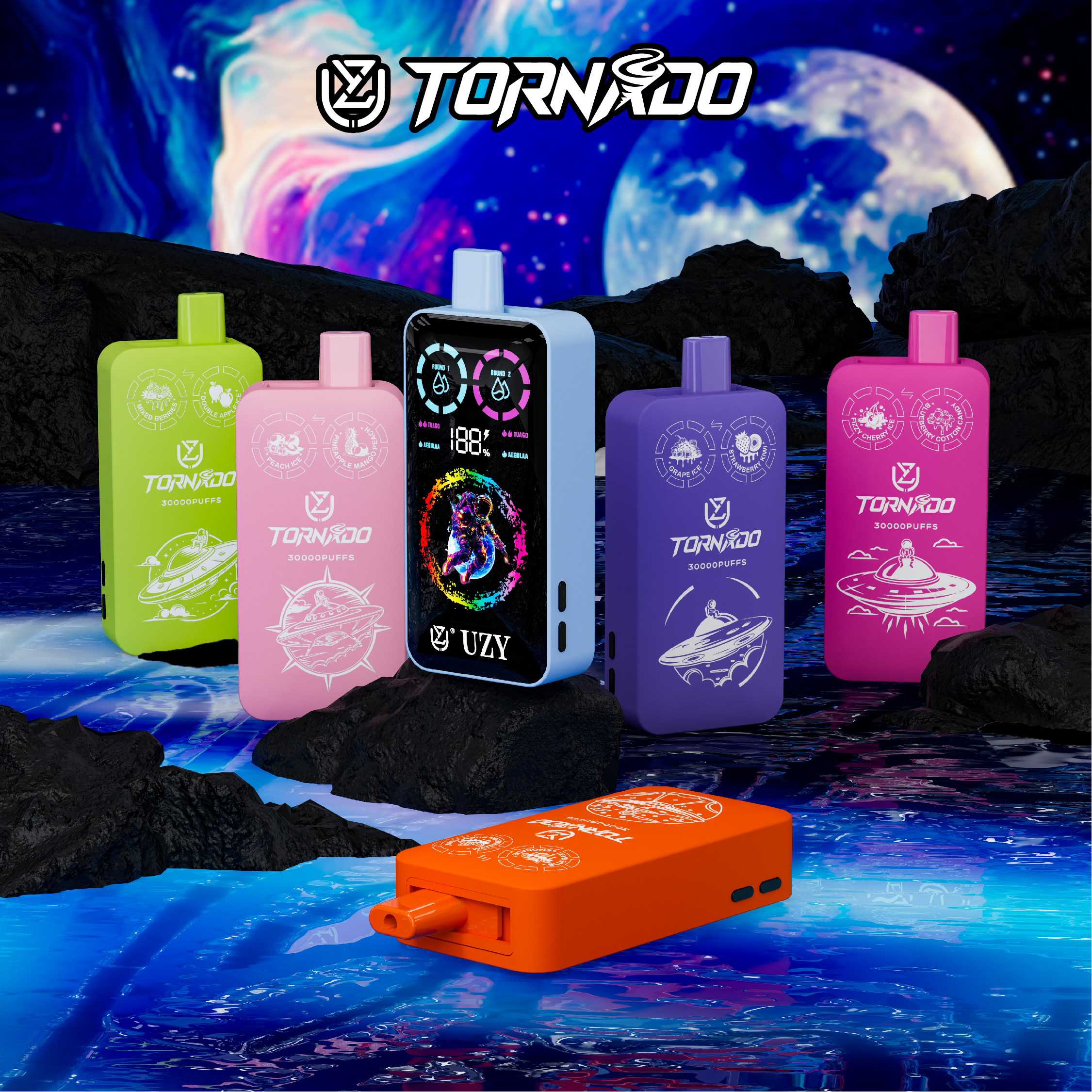 vapeableeu.com UZY TORNADO 30K(30000) Puffs (Double Flavors) Smart LCD Display 40mL e-liquid  2% or 5% Nicotine 850mAh battery Disposable Vape