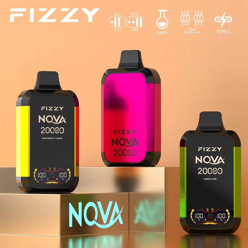 vapeableeu.com FIZZY NOVA 20K(20000) Puffs Dual Mesh Coil 28ML E-liquid LCD Screen Eco/Turbo Mode Disposable Vape