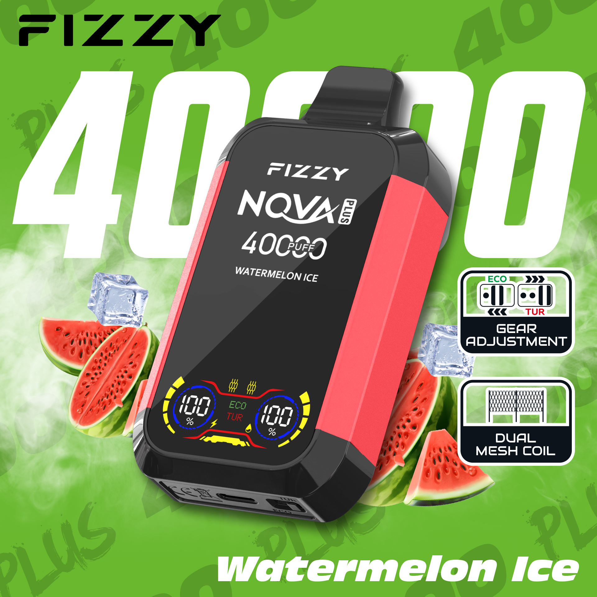 vapeableeu.com Fizzy Nova Plus Watermelon Ice – 40K (40000) Puffs Disposable Vape